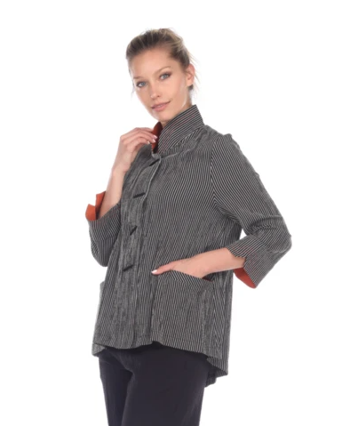 Moonlight Striped High-Low Button Front Jacket - 2075 RUST