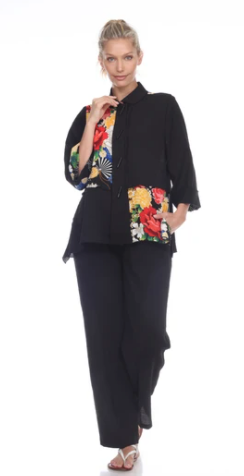 Moonlight by Y&S Floral Colorblock Jacket in Multi/Black - 3098-WHITE