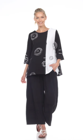 Moonlight Mixed Print Tunic Black & White Swirl - 2978