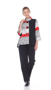Moonlight Mixed-Media Button Front Jacket - 2842-RED