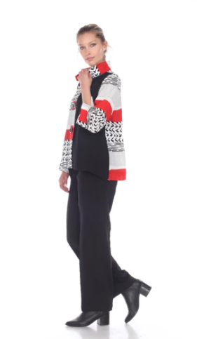 Moonlight Mixed-Media Button Front Jacket - 2842-RED