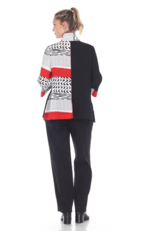 Moonlight Mixed-Media Button Front Jacket - 2842-RED