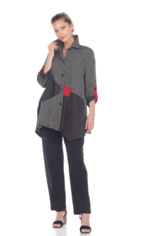 Moonlight by Y&S Striped Button Front Shirt/Jacket in Grey/Black/Red - 2169