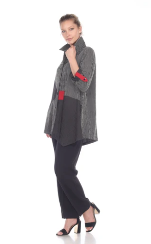 Moonlight by Y&S Striped Button Front Shirt/Jacket in Grey/Black/Red - 2169