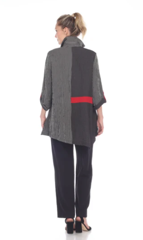 Moonlight by Y&S Striped Button Front Shirt/Jacket in Grey/Black/Red - 2169