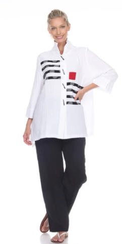 Moonlight by Y&S Stripe Polka-Dot Button Front Shirt/Jacket - 2784