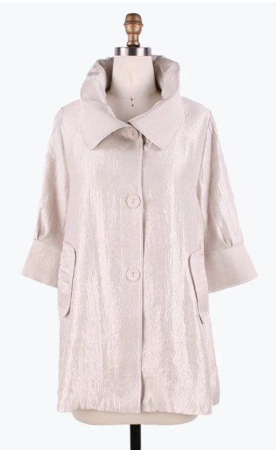 DAMME Shimmery Signature Swing Jacket-200-PEARL WHITE