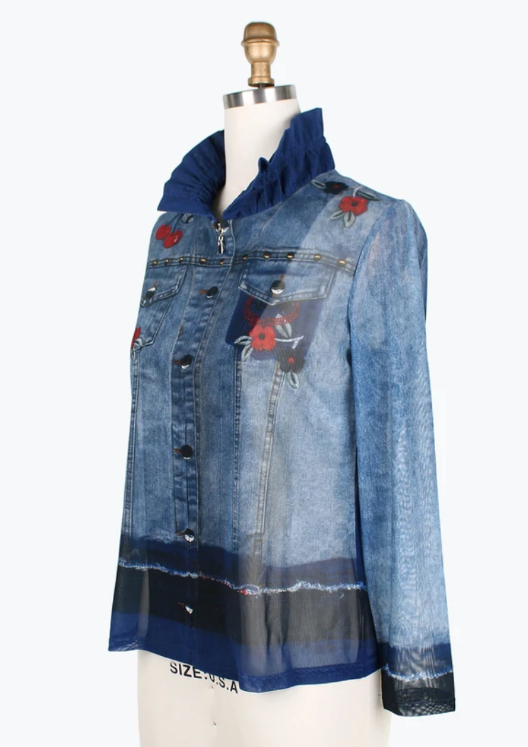 DAMEE CHERRIES & FLOWERS DENIM MESH TWIN SET-31404-DNM