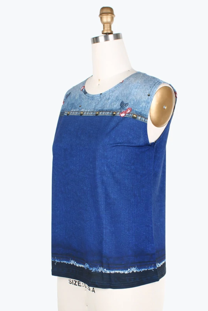 DAMEE CHERRIES & FLOWERS DENIM MESH TWIN SET-31404-DNM