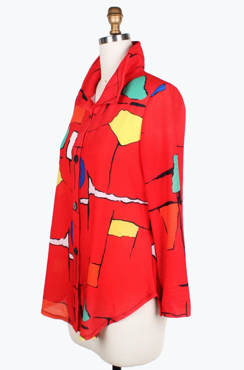 ABSTRACT PAINTING SHIRT - 7081-RED