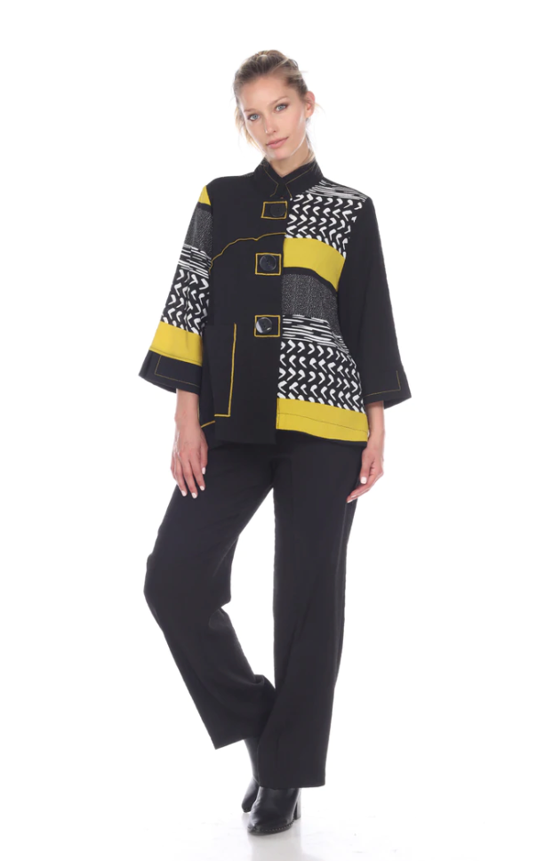 Moonlight Mixed-Media Jacket- MUSTARD - 2845
