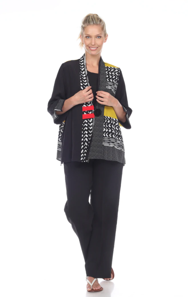 Moonlight Mixed-Media One-Button Jacket - 2835- BLK/MUST