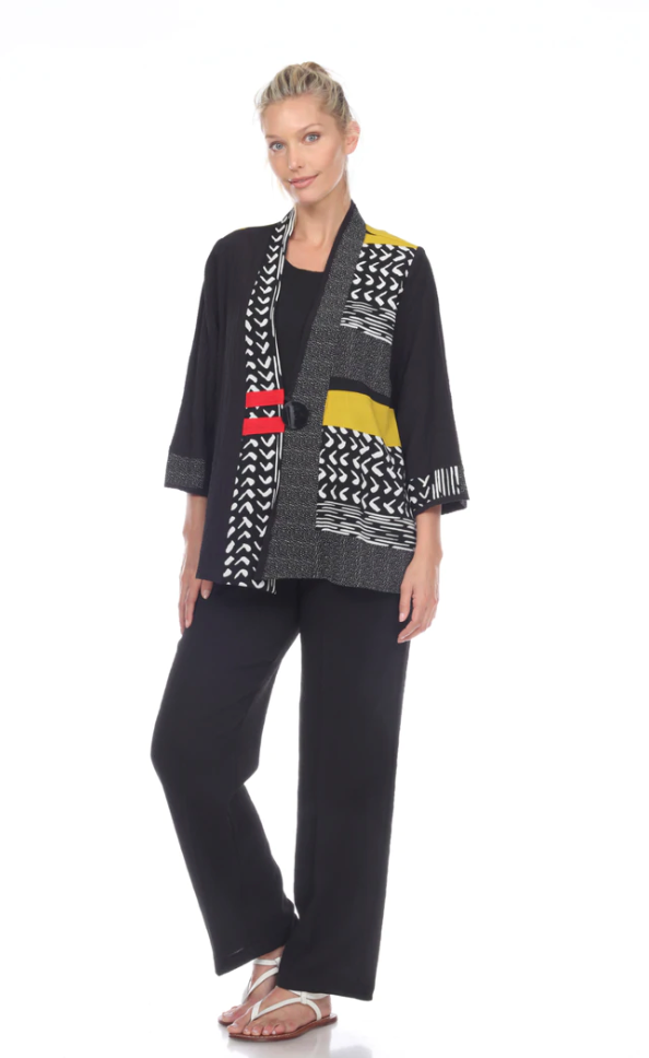 Moonlight Mixed-Media One-Button Jacket - 2835- BLK/MUST
