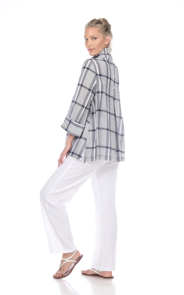 Moonlight Lightweight Check & Stripe Button Front Shirt in Navy/Blue/White - 2417 CK