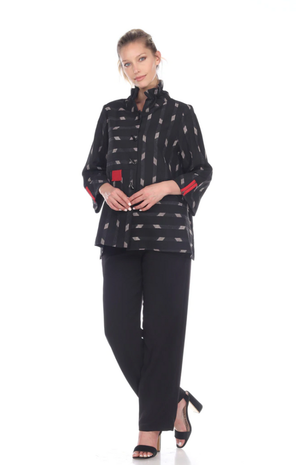 Moonlight Geo Print Button Front Jacket in Black/White/Red - 2881