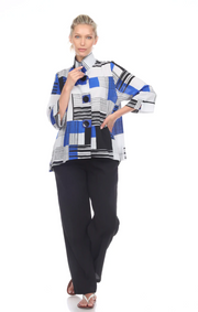 Moonlight Geo-Print Button Front Jacket - 2808-BLUE