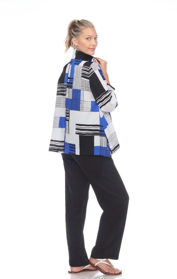 Moonlight Geo-Print Button Front Jacket - 2808-BLUE