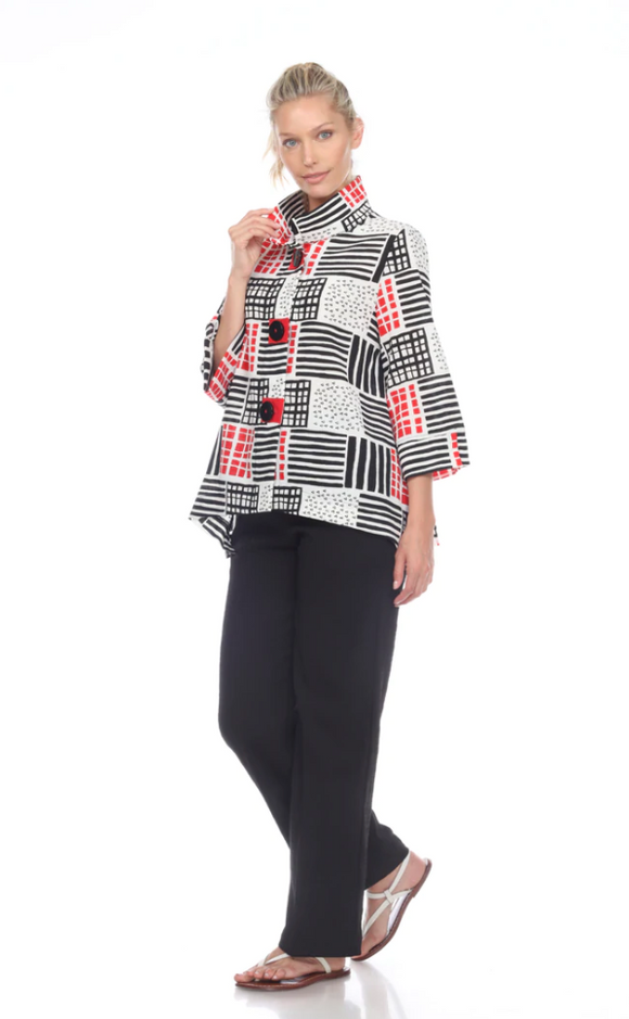 Moonlight Geo-Print Button Front Jacket - 2808-RED (A)