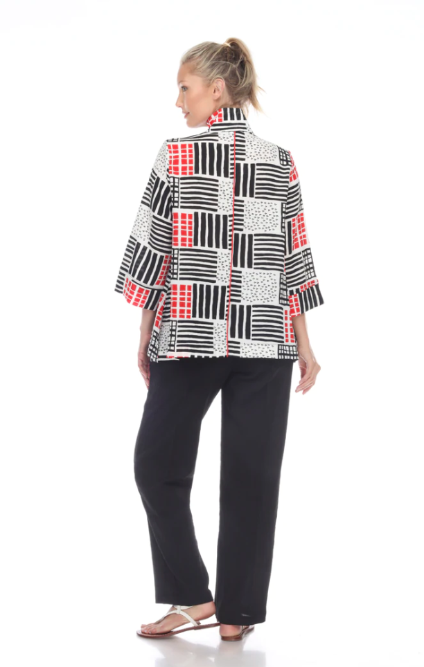 Moonlight Geo-Print Button Front Jacket - 2808-RED (A)