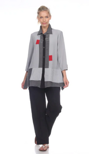 MOONLIGHT Black, Gray & Red Colorblock Button Front Shirt - 2174-GREY