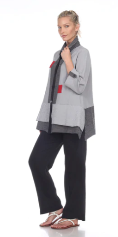 MOONLIGHT Black, Gray & Red Colorblock Button Front Shirt - 2174-GREY
