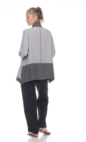 MOONLIGHT Black, Gray & Red Colorblock Button Front Shirt - 2174-GREY