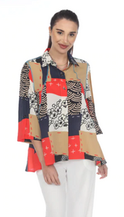 Moonlight Mixed Media Button Down Top - 3501