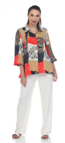 Moonlight Mixed Media Button Down Top - 3501