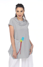 MOONLIGHT Mixed Media Cowl Neck Tunic - 3221