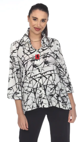 MOONLIGHT White & Black Scratch Print Button Down Top - 3448