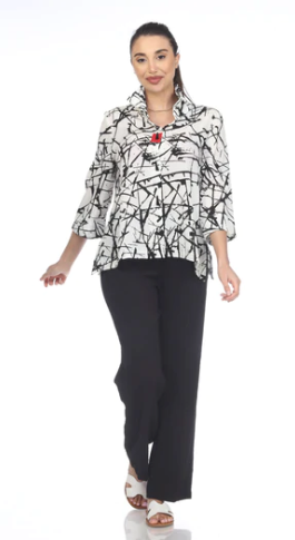 MOONLIGHT White & Black Scratch Print Button Down Top - 3448