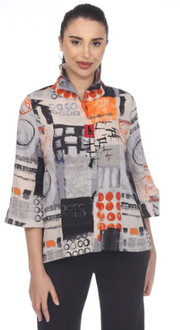 MOONLIGHT Orange & Gray Graphic Print Button Down Top - 3448