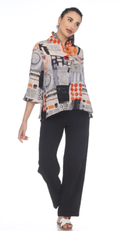 MOONLIGHT Orange & Gray Graphic Print Button Down Top - 3448