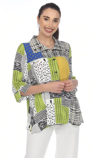 Moonlight Button Front Mixed Media Top - 3282