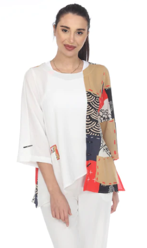 MOONLIGHT Split White & Mixed Media Button Down Top - 3519