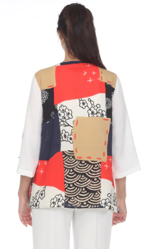 MOONLIGHT Split White & Mixed Media Button Down Top - 3519