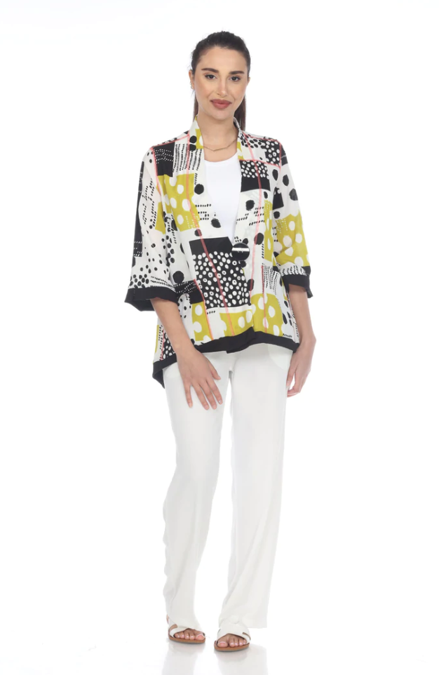 MOONLIGHT Mixed Media Accent Color One Button Top - 3482