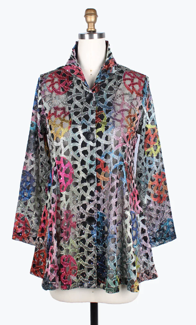 DAMEE HOLOGRAPHIC SCALE MESH FLARE JKT- 300-MULTI