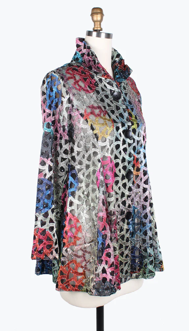 DAMEE HOLOGRAPHIC SCALE MESH FLARE JKT- 300-MULTI