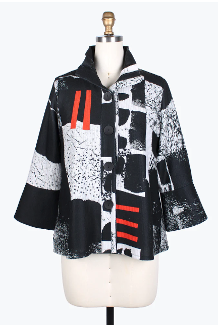 ABSTRACT COLLAGE RIBBED JKT - 4772-BLK