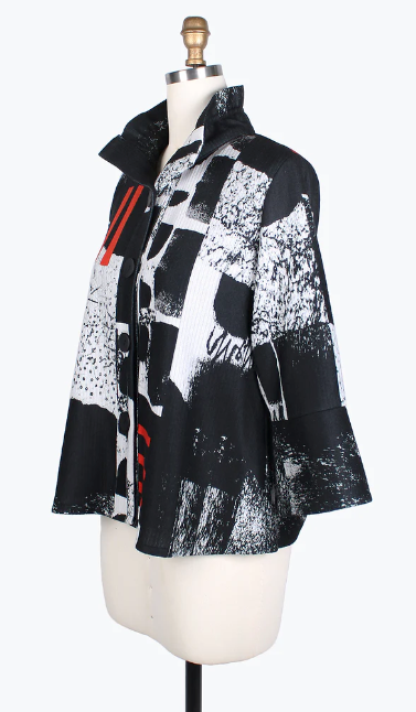 ABSTRACT COLLAGE RIBBED JKT - 4772-BLK