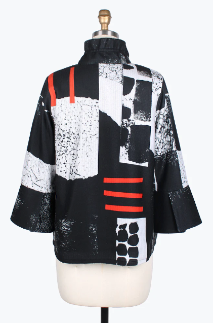 ABSTRACT COLLAGE RIBBED JKT - 4772-BLK