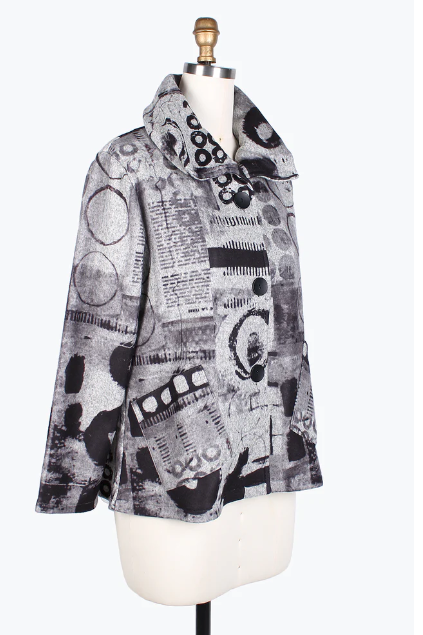 COLLAGE ART PUFFY COLLAR JKT - 4767-GRY