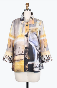 ABSTRACT PAINTING LONG SLV JKT -4776-YLW