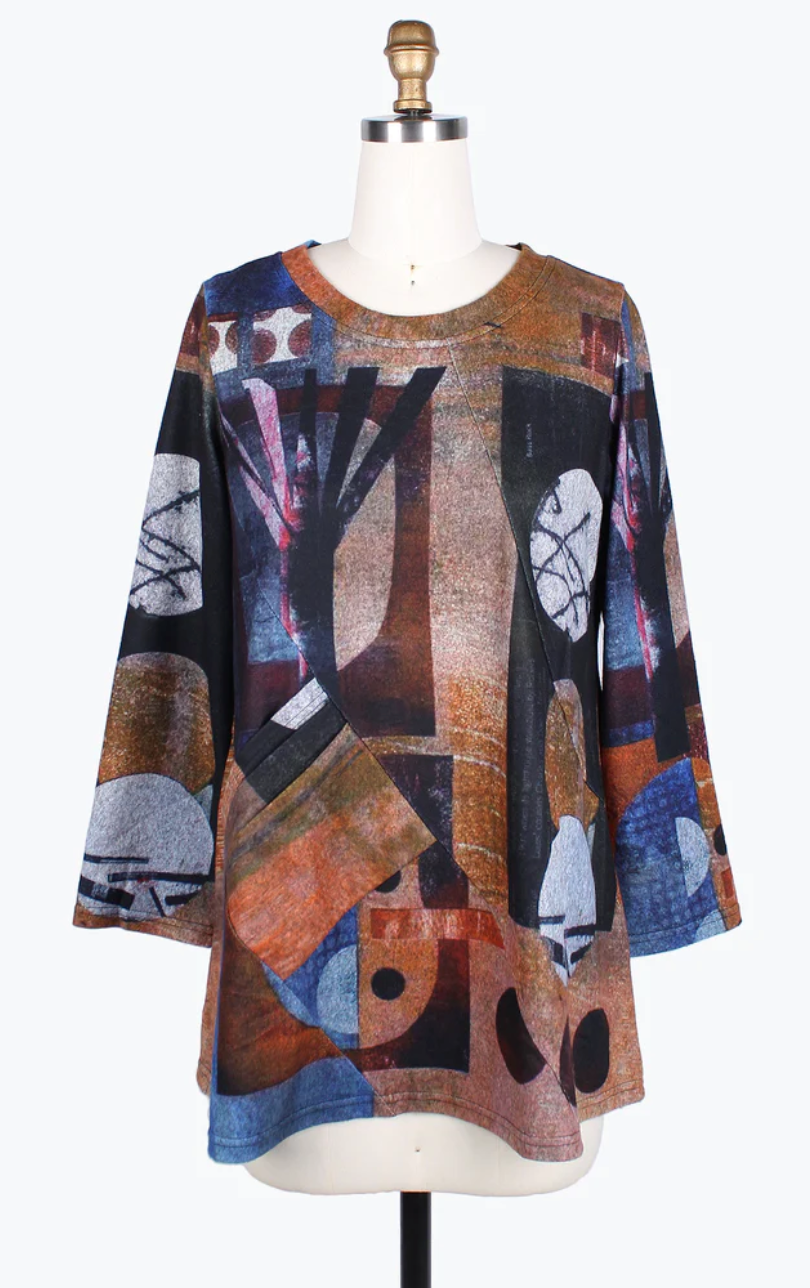 COLLAGE ART R/N TUNIC-9198-BRN
