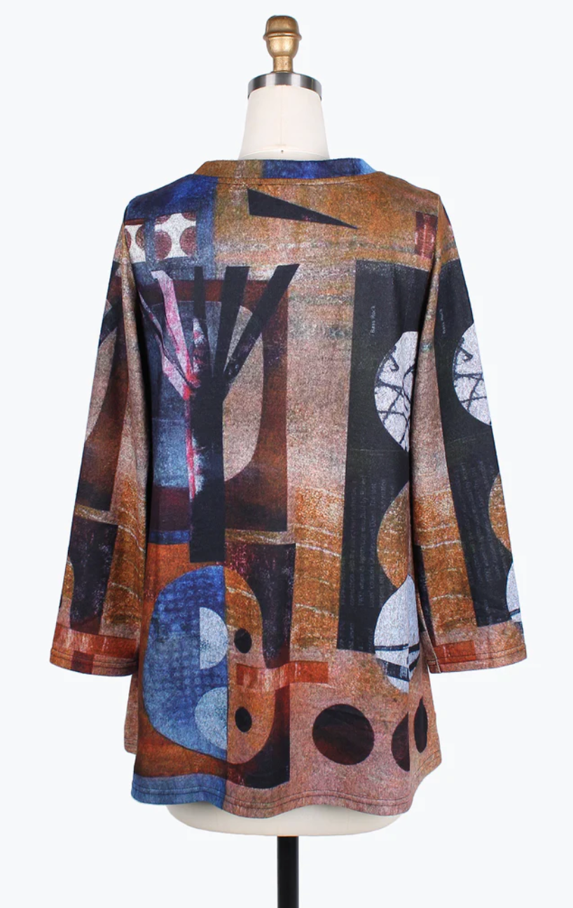 COLLAGE ART R/N TUNIC-9198-BRN