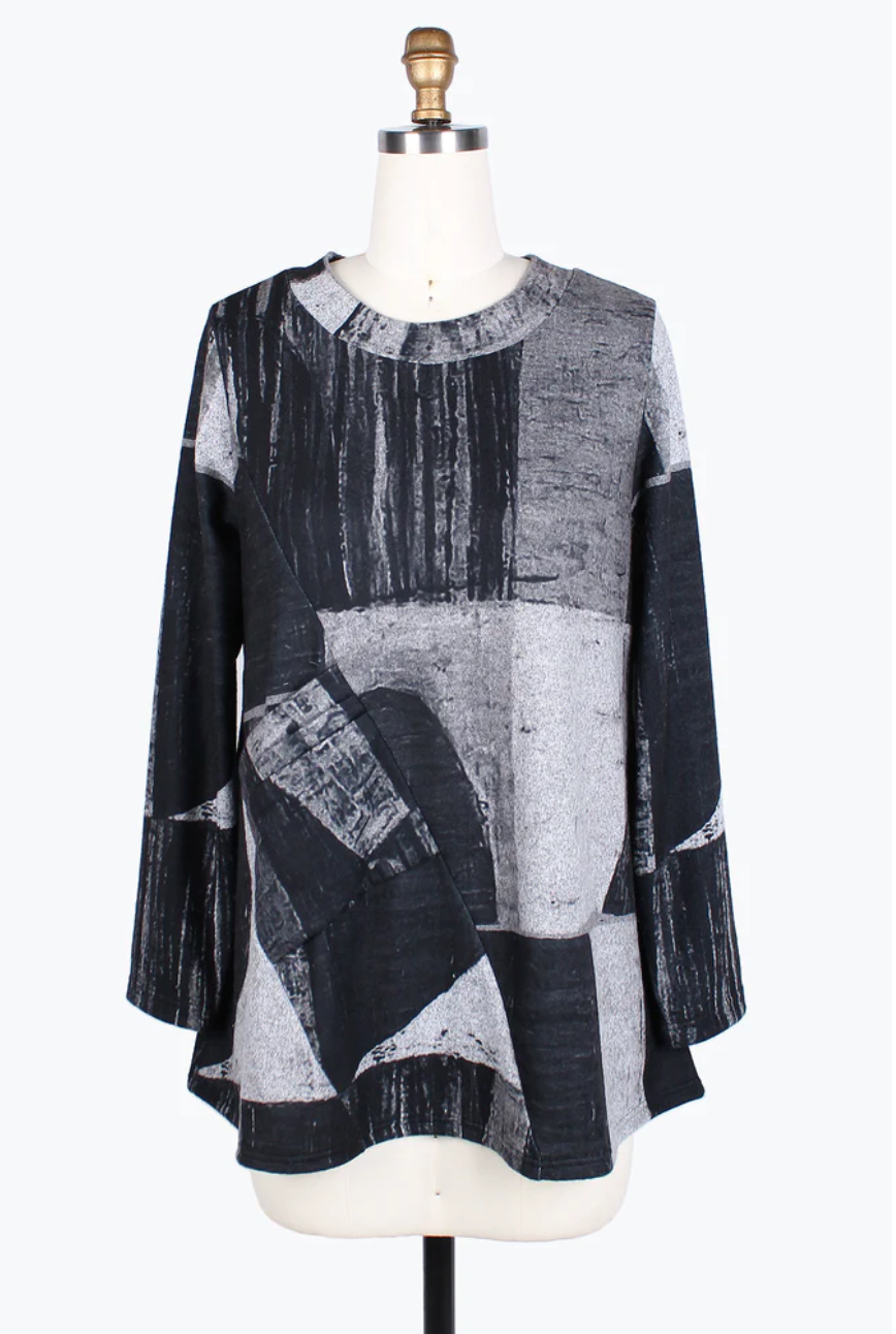 OIL PAINTING R/N TUNIC-9203-GRY