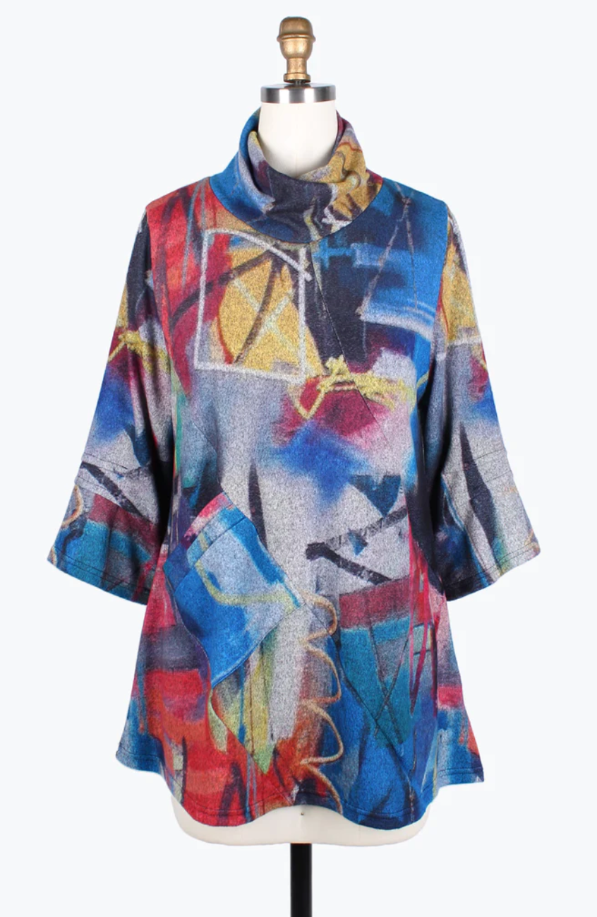 COLORFUL GRAFFITI TURTLENECK TUNIC-9202-MLT