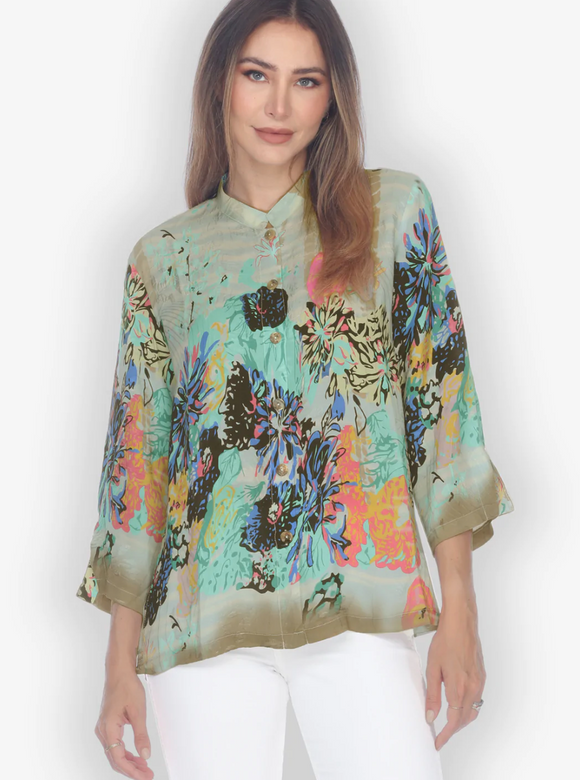 Floral Butterfly Bamboo Silk Blouse- 1213FBB