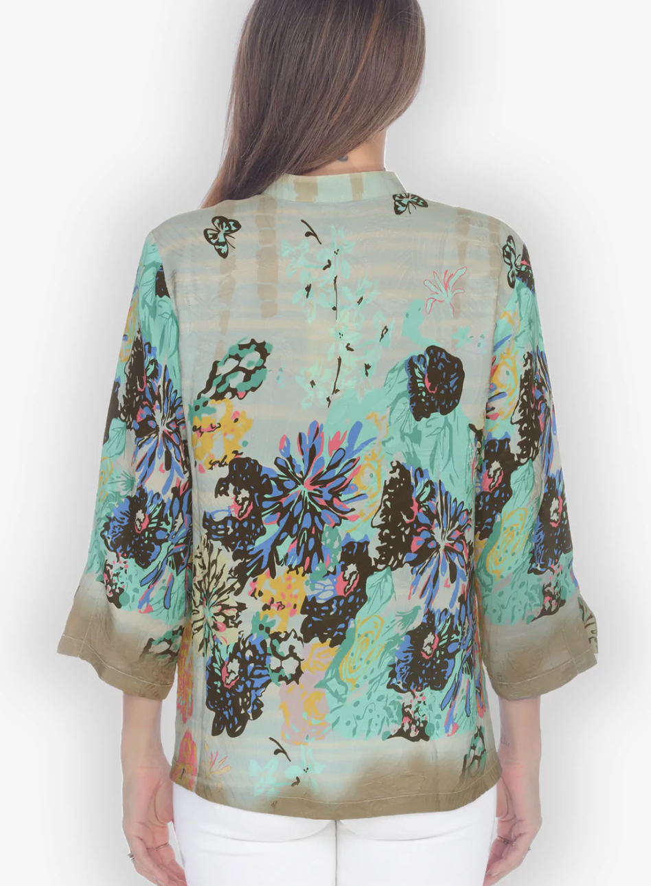 Citron "Floral Butterfly Bamboo" Silk Blouse - 1213FBB